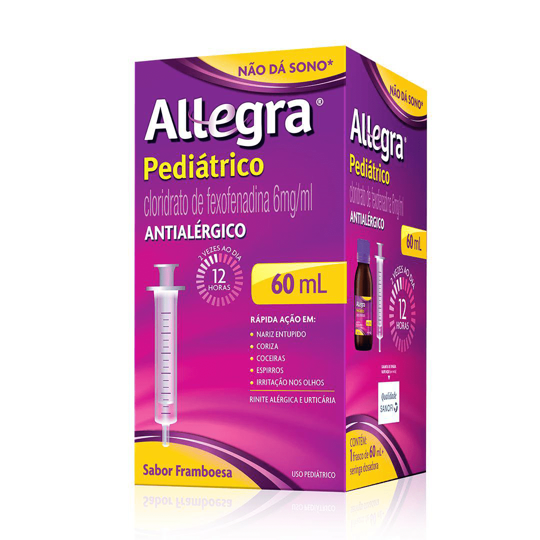 Allegra Pediátrico 6mg/mL Suspensão Oral Sabor Framboesa - Frasco com 60mL + Seringa Dosadora - Imagem 1