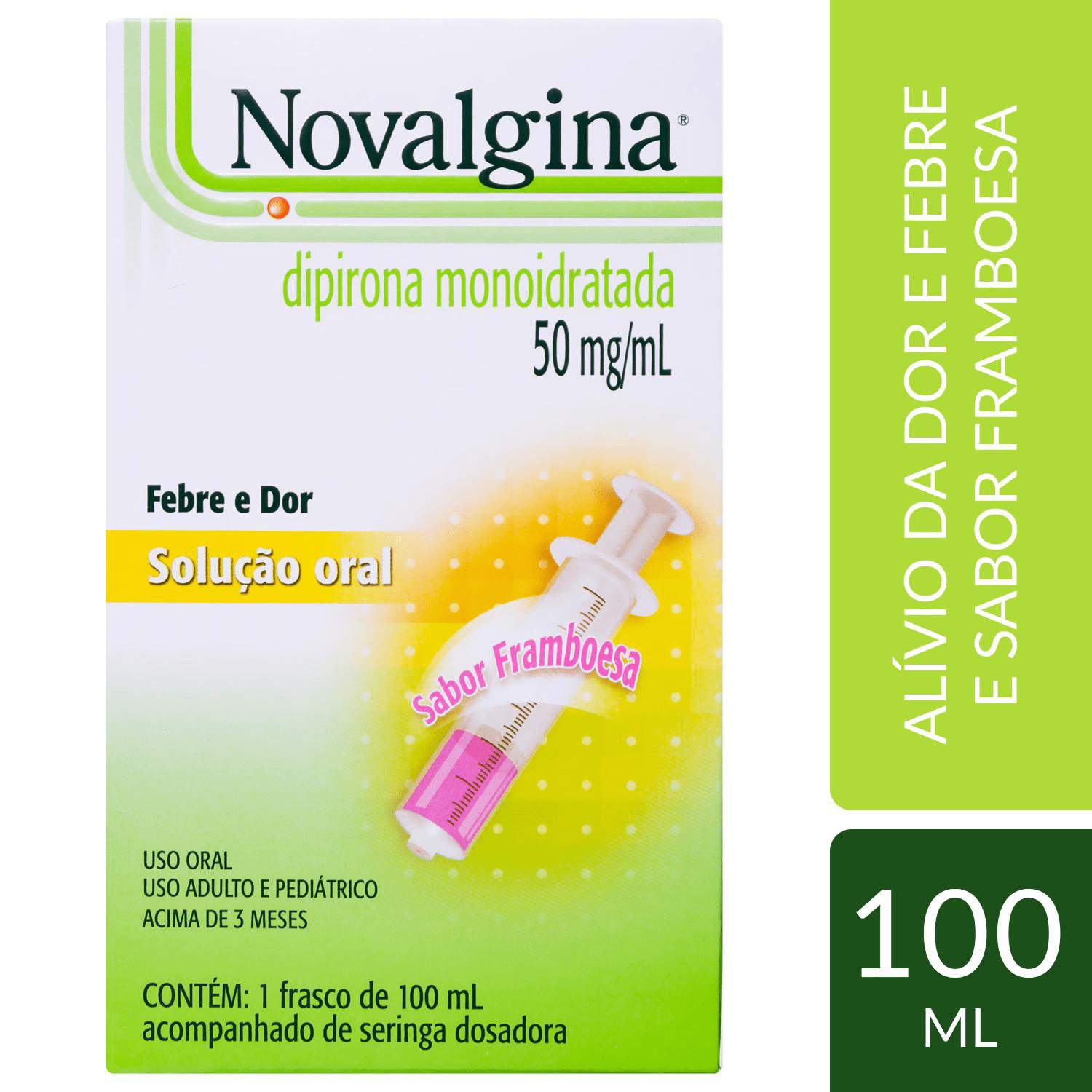 Novalgina 50mg/mL Solução Oral Sabor Framboesa - Frasco com 100mL + Seringa Dosadora - Imagem 1