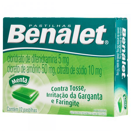 Benalet 50mg + 10mg + 5mg Pastilha Sabor Menta Caixa com 12 Pastilhas - Imagem 1