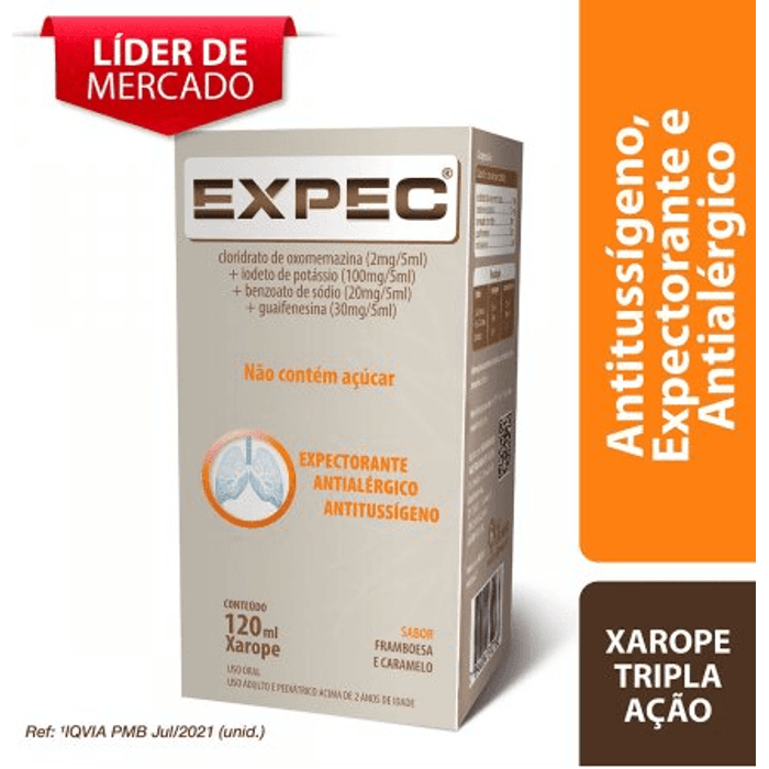 Expec 4mg/mL + 20mg/mL + 6mg/mL + 0.4mg/mL Xarope - Frasco com 120 mL - Imagem 1