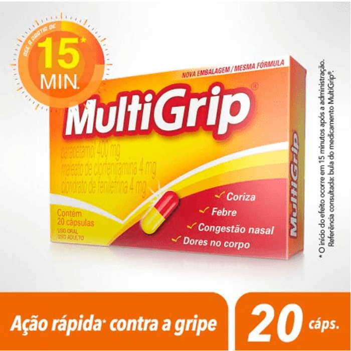 Multigrip 4 + 4 + 400mg - 20 Cápsulas Gelatinosas Duras - Imagem 1