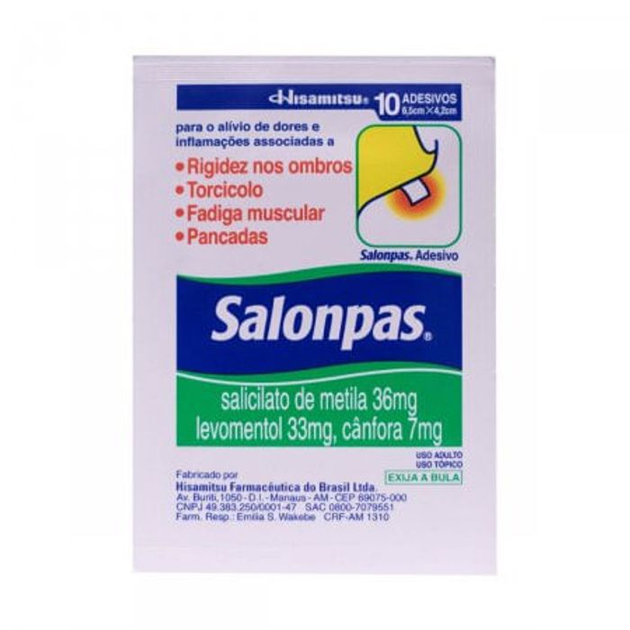 Salonpas Adesivo 36mg + 33mg + 7.1mg- Caixa com 10 Adesivos Transdérmicos - Imagem 1
