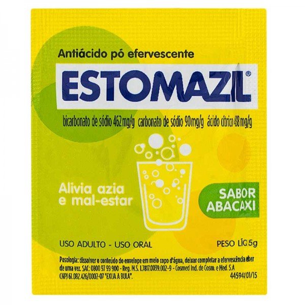 Estomazil 438MG/G + 462MG/G + 90MG/G Pó Efervescente Sabor Abacaxi - Envelope com 5 g - Imagem 1