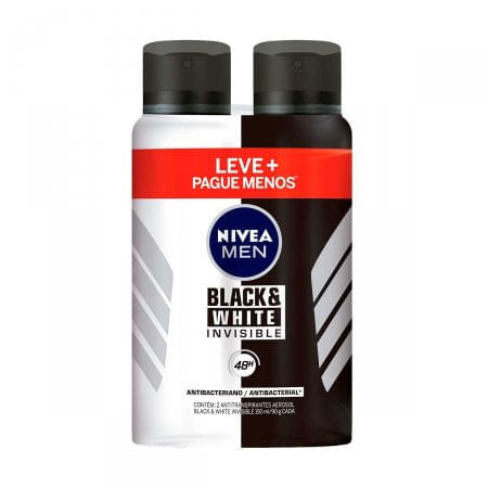 Desodorante Masculino Nivea Men Invisible For Black And White Aerosol Com 2 Unidades de 150ml - Imagem 1