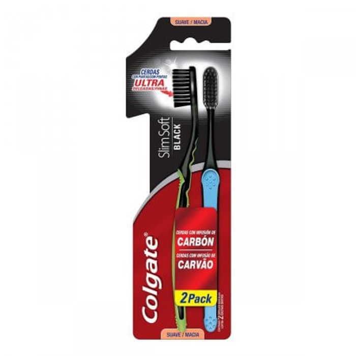 Escova De Dente Colgate Slim Soft Black Macia Com 2 Unidades - Imagem 1
