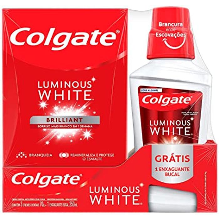 Creme Dental Colgate Luminous White 3 Unidades com 70g + Grátis Enxaguante Bucal - Imagem 1
