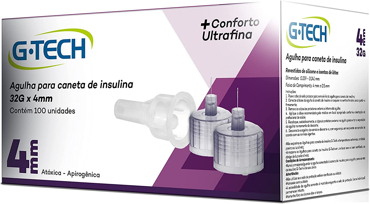 Agulha para Caneta de Insulina 4mm 100Unid G-Tech - Imagem 1