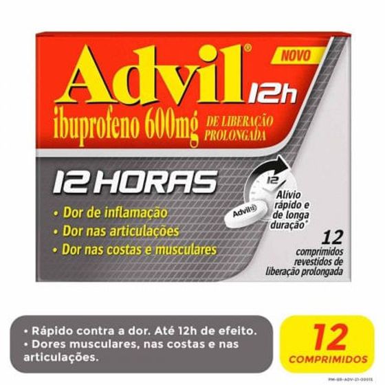 Advil 12H 600mg Comprimido revestido de liberação prolongada - Caixa com 12 Comprimidos - Imagem 1
