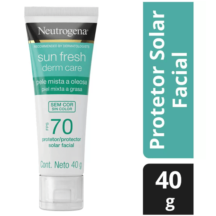 Protetor Solar Facial FPS70 Neutrogena Sun Fresh Derm Care sem Cor 40G - Imagem 1
