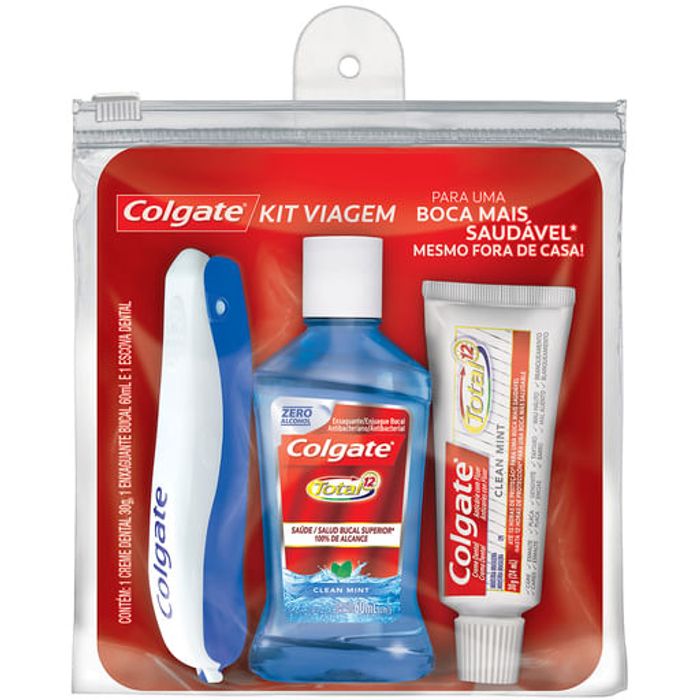 Kit Colgate Total 12 Viagem com 1 Pasta de Dente de 30g + 1 Escova de Dente + 1 Enxaguante Bucal de 60ml - Imagem 1