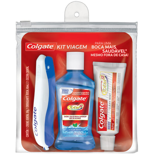 Kit Colgate Total 12 Viagem com 1 Pasta de Dente de 30g + 1 Escova de Dente + 1 Enxaguante Bucal de 60ml - Imagem 1