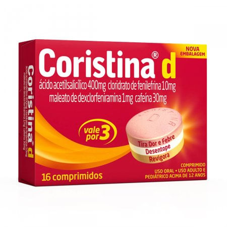 Coristina D 1 + 10 + 30 + 400mg - 16 Comprimidos Camada Tripla - Imagem 1