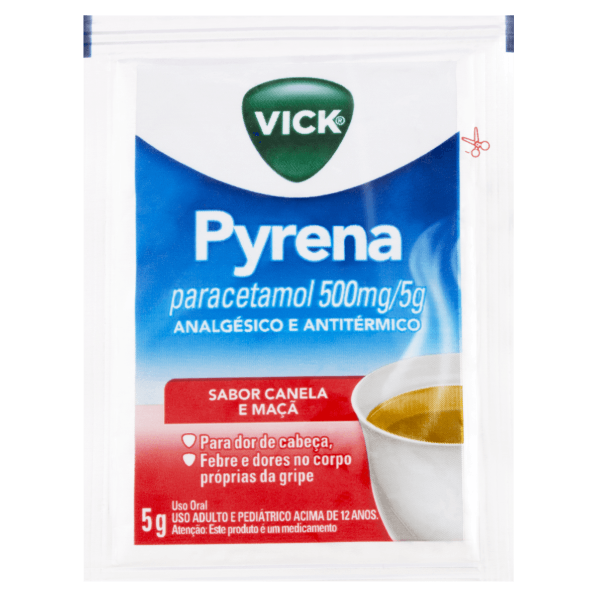 Vick Pyrena 500mg Pó para Suspensão Extemporânea Sabor Maçã e Canela - Envelope com 5g - Imagem 1