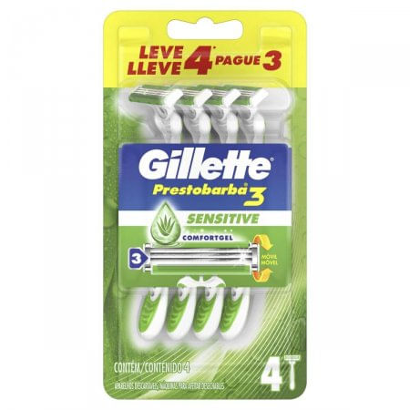 Gillette Prestobarba 3 Sensitive Comfortgel Aparelho de Barbear 4 unidades - Imagem 1