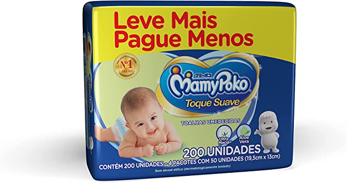 Toalhas Umedecidas MamyPoko Toque Suave, 200 unidades - Imagem 1