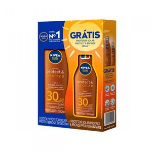 Protetor Solar Nivea Sun Protect & Bronze FPS 30, loção com 200mL + loção, FPS 30 com 100mL, grátis