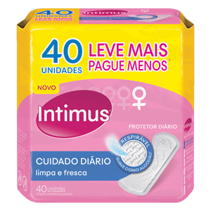 PROTETOR DIÁRIO SEM ABAS INTIMUS CUIDADO DIÁRIO PACOTE 40 UNIDADES LEVE MAIS PAGUE MENOS