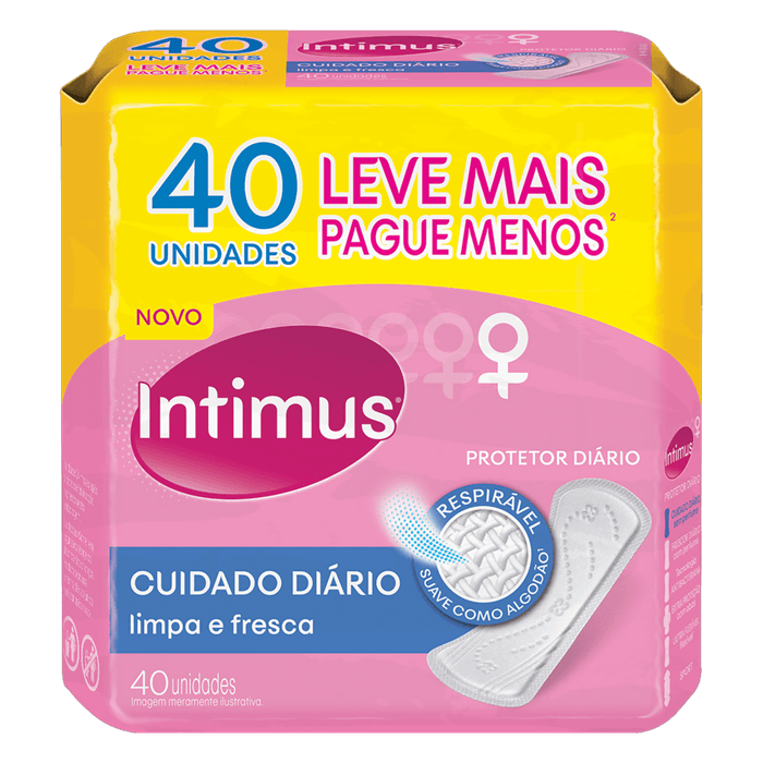 PROTETOR DIÁRIO SEM ABAS INTIMUS CUIDADO DIÁRIO PACOTE 40 UNIDADES LEVE MAIS PAGUE MENOS - Imagem 1