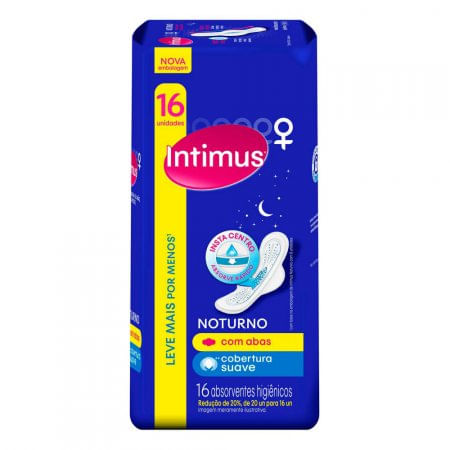 Absorvente Intimus Gel Noturno suave, com abas, 16 unidades - Imagem 1