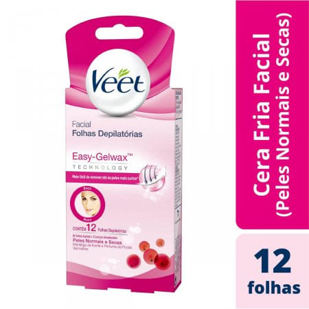 Cera Fria Veet Para O Rosto Peles Normais E Secas Com 12 Folhas - Imagem 1