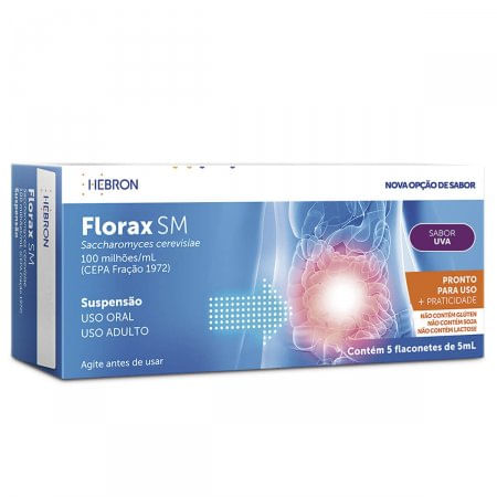 Florax SM-Adulto 100Milhões/mL Suspensão Oral Sabor Uva - 5 Flaconetes com 5 mL - Imagem 1