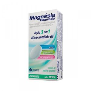 Magnésia Bisurada 63.7mg + 3.3mg + 521mg + 67mg Pastilha Sabor Menta - Caixa com 40 Pastilhas