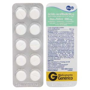 Ácido Acetilsalicílico 500mg Comprimido - Blíster com 10 Comprimidos