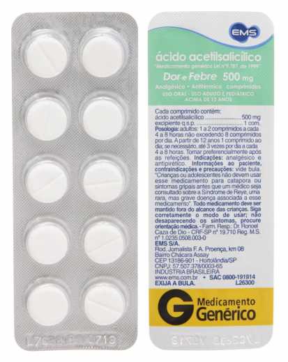 Ácido Acetilsalicílico 500mg Comprimido - Blíster com 10 Comprimidos - Imagem 1