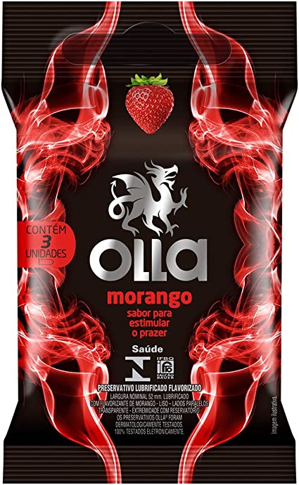 Preservativo Olla Lubrificado Morango, 3 Unidades - Imagem 1