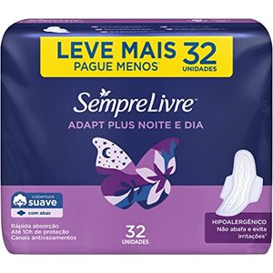 Absorvente Sempre Livre Adapt Plus Noite e Dia Com Abas Suave, Leve 32 Pague 24