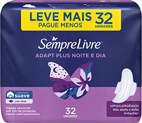 Absorvente Sempre Livre Adapt Plus Noite e Dia Com Abas Suave, Leve 32 Pague 24 - Imagem 1
