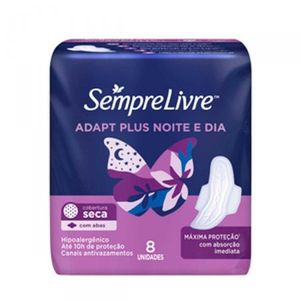 Absorvente Sempre Livre Adapt Plus Noite e Dia Com Abas Seca, 8 Unidades