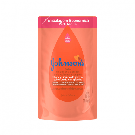 Sabonete Líquido Glicerinado da Cabeca aos Pés Johnson's Baby Refil 180mL - Imagem 1