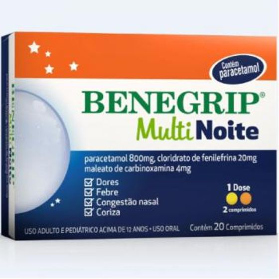 Benegrip Multi Noite 400 + 20 / 400 + 4mg Comprimido - Caixa com 20 Comprimidos - Imagem 1