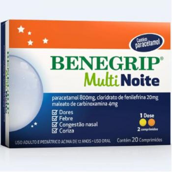 Benegrip Multi Noite 400 + 20 / 400 + 4mg Comprimido - Caixa com 20 Comprimidos - Imagem 1