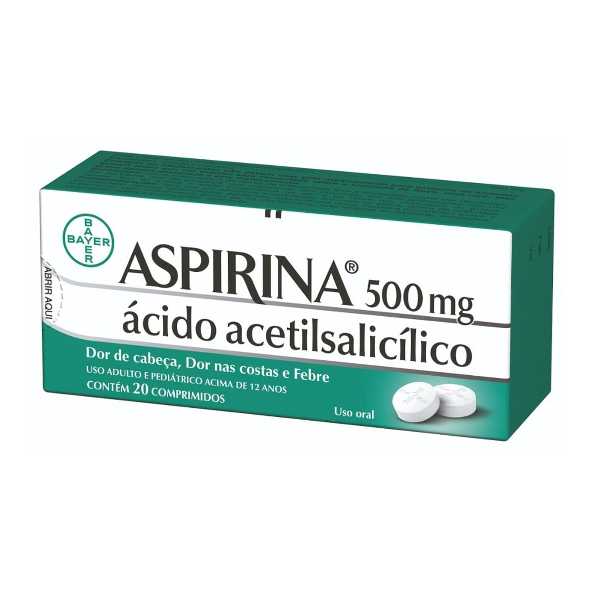 Aspirina 500MG Comprimido simples - Caixa com 20 Comprimidos - Imagem 1