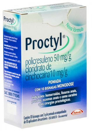 Proctyl 10MG/G + 50MG/G Pomada retal - 10 Bisnagas com 3 g - Imagem 1