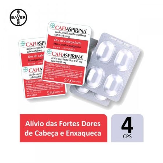 Cafiaspirina 650mg + 65mg Comprimido Simples - Blíster com 4 Comprimidos - Imagem 1