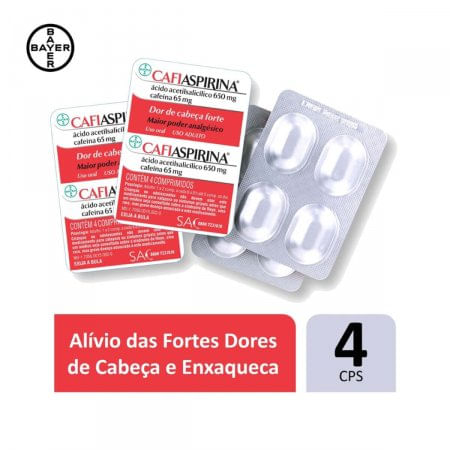 Cafiaspirina 650mg + 65mg Comprimido Simples - Blíster com 4 Comprimidos - Imagem 1