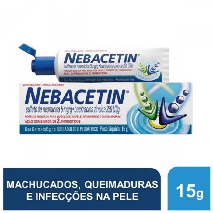 Nebacetin 5MG/G + 250UI/G Pomada dermatológica - Bisnaga com 15 G - Imagem 1