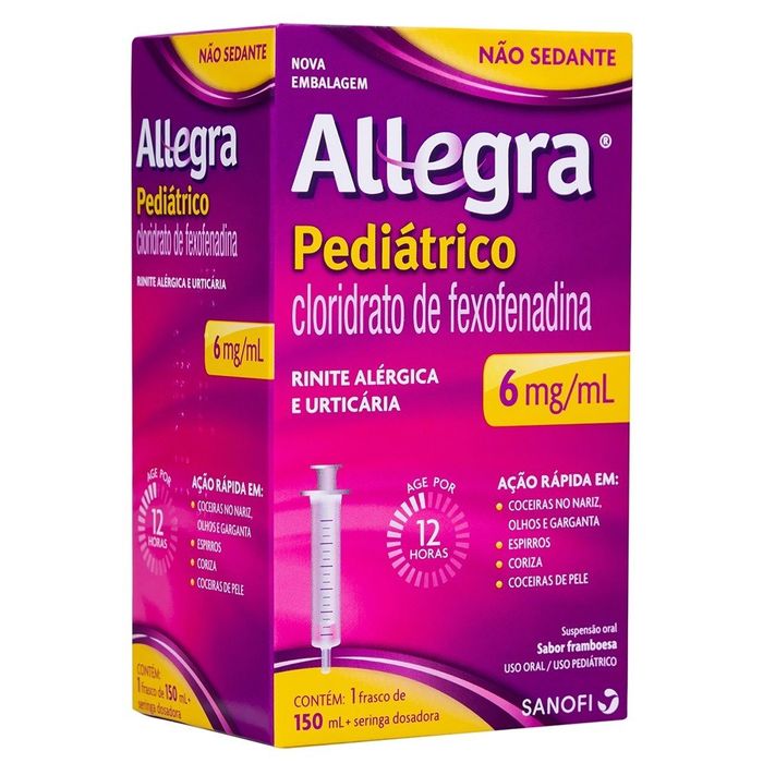 Allegra Pediátrico 6mg/mL Suspensão Oral Sabor Framboesa - Frasco com 150 mL - Imagem 1