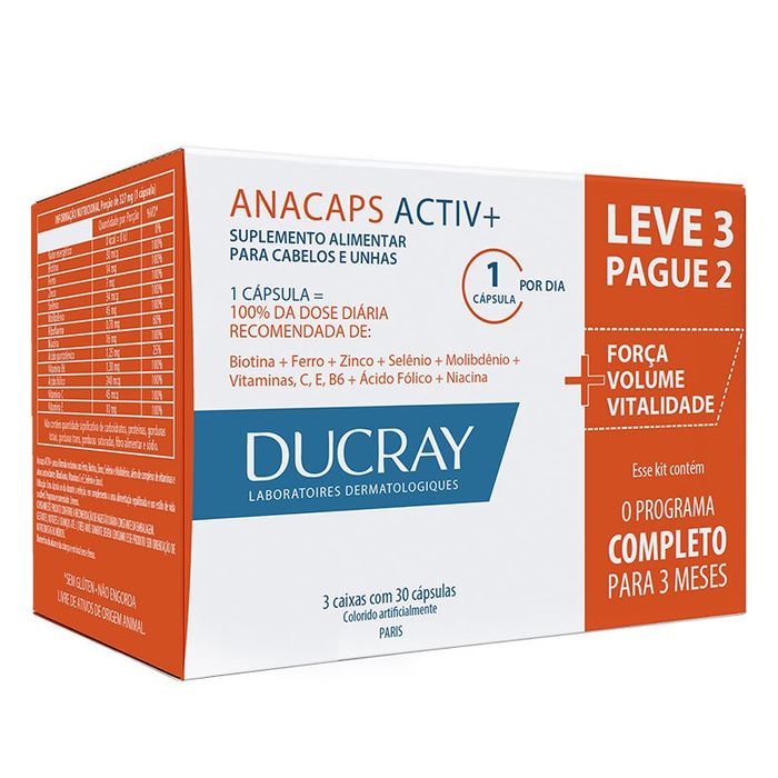 Ducray Anacaps Activ 3 Caixas com 30 Cápsulas cada - Imagem 1