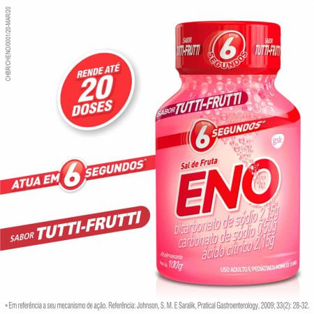 Sal de Fruta Eno 2.13G + 2.31G + 5G Pó efervescente Sabor Tutti Frutti - Frasco com 100 g - Imagem 1