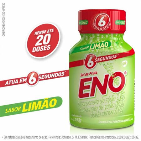 Sal de Fruta Eno 2.13g + 2.31g + 0.5g Pó efervescente Sabor Limão - Frasco com 100 g - Imagem 1