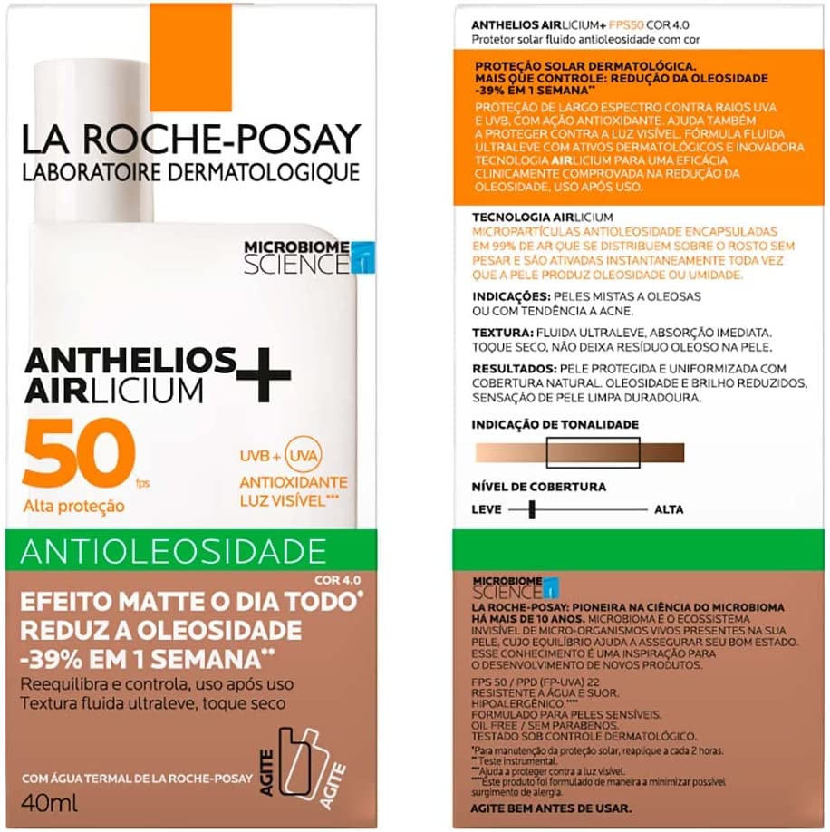 Protetor Solar Facial FPS50 Anthelios Airlicium La Roche Posay Antioleosidade Cor 2.0 40mL - Imagem 1