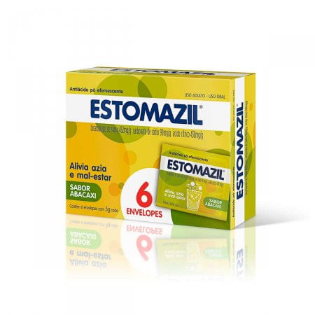 Estomazil 462mg/g + 90mg/g + 438mg/g Pó Efervescente Sabor Abacaxi - 6 Envelopes com 5 g - Imagem 1