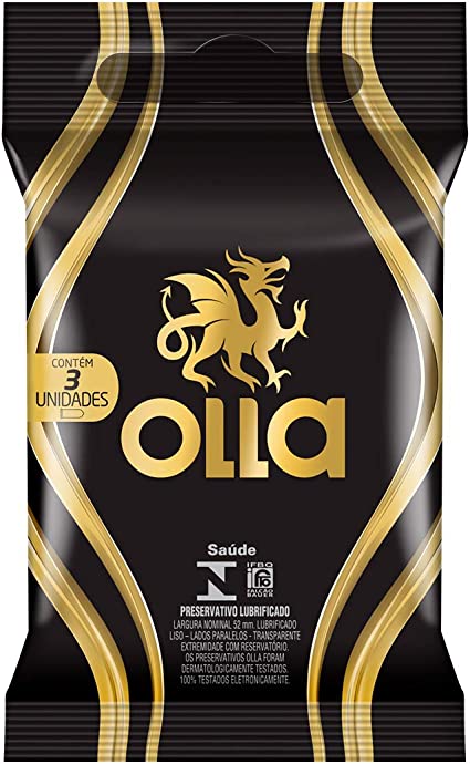 Preservativo Olla Lubrificado Sachet De Bolso, 3 Unidades - Imagem 1