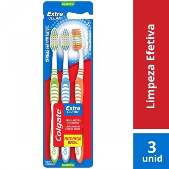Escova Dental Média Colgate Extra Clean 3 Unidades - Imagem 1