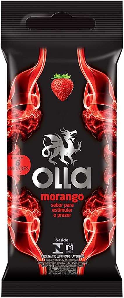 Preservativo Olla Lubrificado Morango, 6 Unidades - Imagem 1