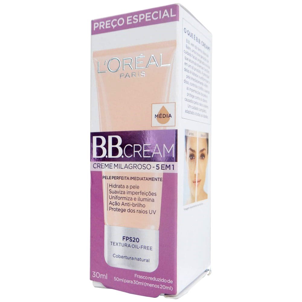 Bb Cream 5 em 1 L Oréal Creme Média FPS20 30mL - Imagem 1
